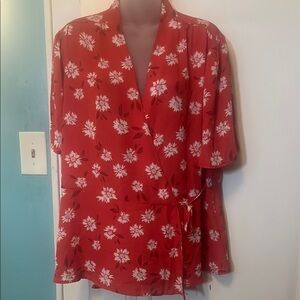 Maurices Light Red Floral Wrap Blouse XXL